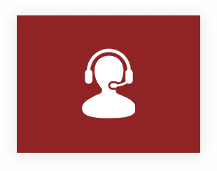 A red background with a white icon of a person wearing headphones.