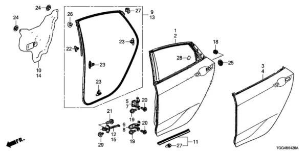 A diagram of the door and side panel assembly.